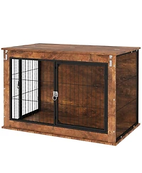 Ruie Dog Crate Furniture End Table with Flip-Up Top and Two Doors