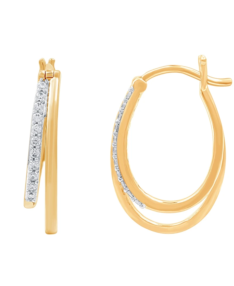 Marsala Diamond & Polished Double Oval Hoop Earrings (1/4 ct. t.w.) in Sterling Silver & 14k Gold-Plate