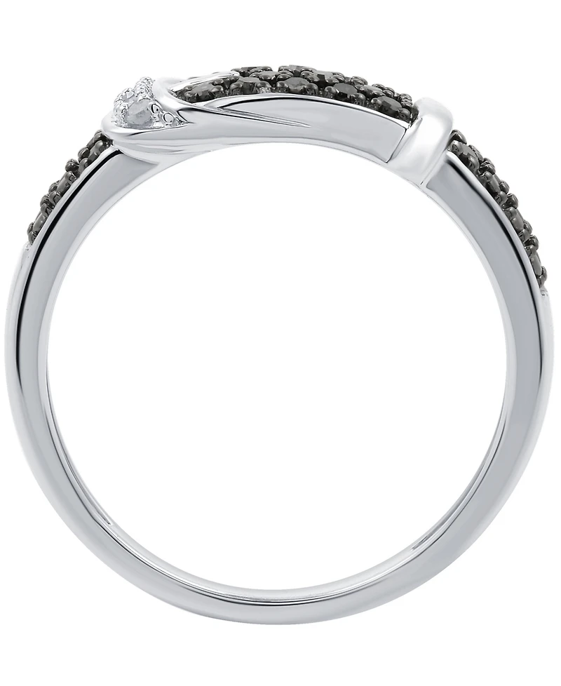 Black Diamond (1/8 ct. t.w.) & White Accent Buckle Ring Sterling Silver