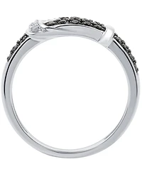 Black Diamond (1/8 ct. t.w.) & White Accent Buckle Ring Sterling Silver