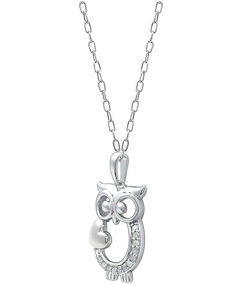 Diamond Owl Heart 18" Pendant Necklace (1/10 ct. t.w.) Sterling Silver or & 14k Gold-Plate