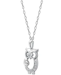 Diamond Owl Heart 18" Pendant Necklace (1/10 ct. t.w.) Sterling Silver or & 14k Gold-Plate