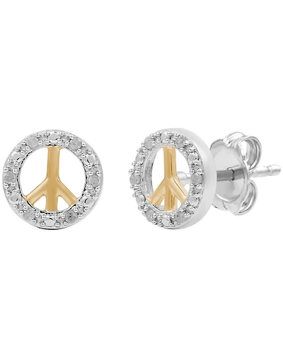Diamond Peace Sign Stud Earrings (1/10 ct. t.w.) in Sterling Silver & 14k Gold-Plate