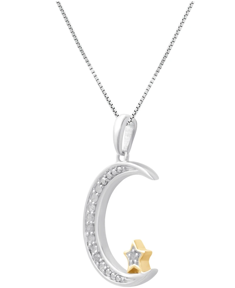 Diamond Moon & Star 18" Pendant Necklace (1/10 ct. t.w.) in Sterling Silver & 14k Gold-Plate