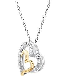 Diamond Double Heart 18" Pendant Necklace (1/10 ct. t.w.) in Sterling Silver & 14k Gold-Plate