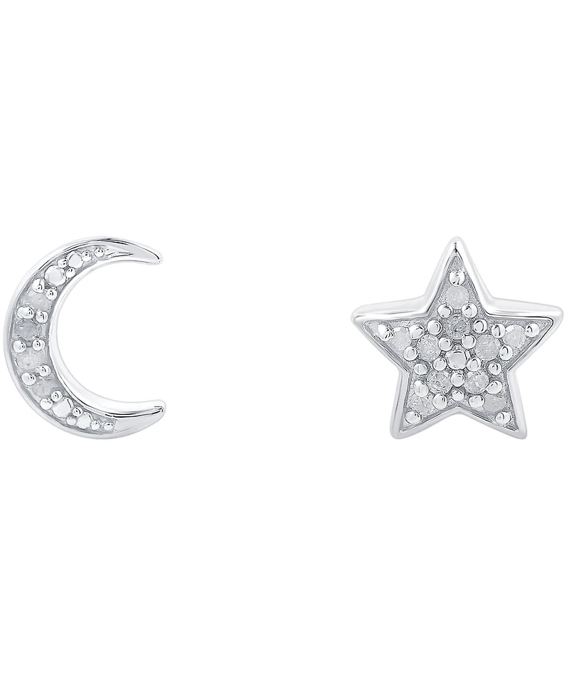 Diamond Moon & Star Stud Earrings (1/10 ct. t.w.) in Sterling Silver