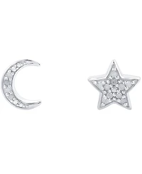 Diamond Moon & Star Stud Earrings (1/10 ct. t.w.) in Sterling Silver
