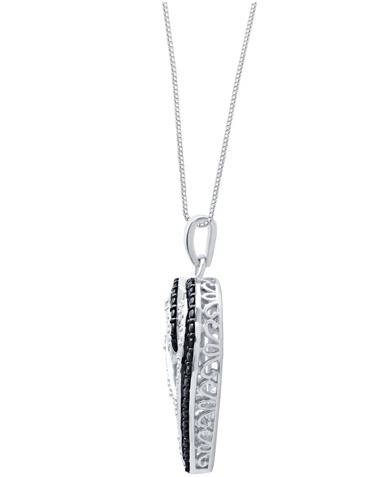 Black & White Diamond Heart 18" Pendant Necklace (1/6 ct. t.w.) in Sterling Silver