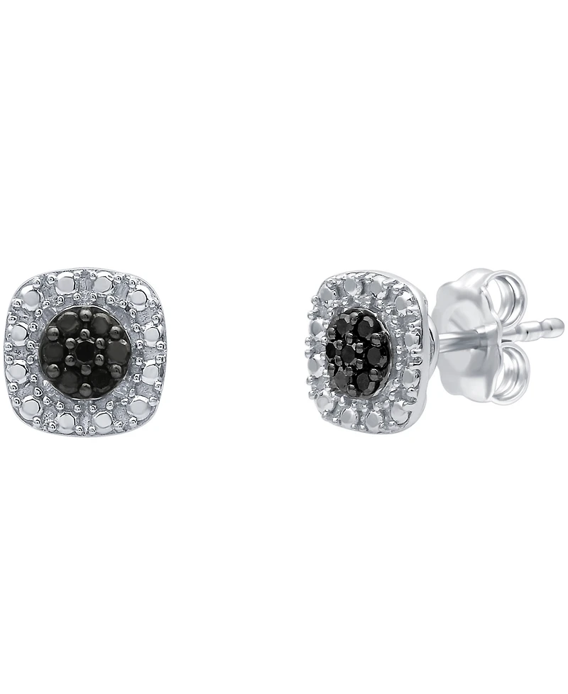 Black Diamond Cluster Square Stud Earrings (1/6 ct. t.w.) in Sterling Silver