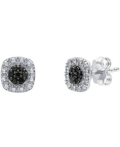 Black Diamond Cluster Square Stud Earrings (1/6 ct. t.w.) in Sterling Silver
