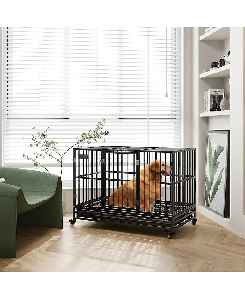 Ruie Heavy Duty Metal Dog Crate Kennel with Wheels and Removable Tray