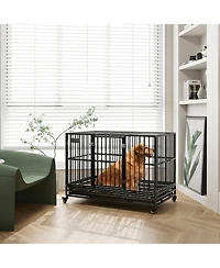 Ruie Heavy Duty Metal Dog Crate Kennel with Wheels and Removable Tray