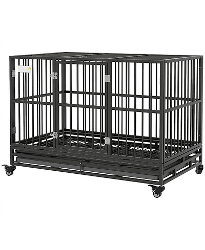 Ruie Heavy Duty Metal Dog Crate Kennel with Wheels and Removable Tray