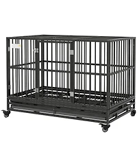 Ruie Heavy Duty Metal Dog Crate Kennel with Wheels and Removable Tray