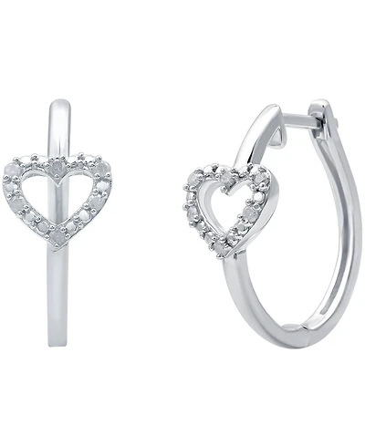 Diamond Heart Hoop Earrings (1/10 ct. t.w.) in Sterling Silver