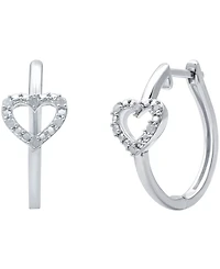 Diamond Heart Hoop Earrings (1/10 ct. t.w.) in Sterling Silver