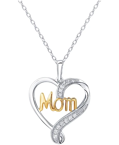 Diamond Mom Heart 18" Pendant Necklace (1/10 ct. t.w.) in Sterling Silver & Gold-Plate