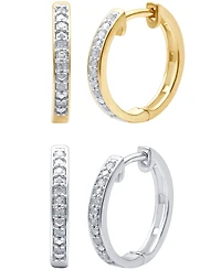 2-Pc. Set Diamond Hoop Earrings (1/6 ct. t.w.) in Sterling Silver & 14k Gold-Plated Sterling Silver