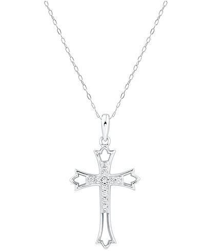 Diamond Cross Pendant Necklace (1/10 ct. t.w.) In Sterling Silver
