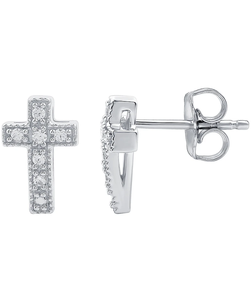Diamond Cross Stud Earrings (1/10 ct. t.w.) in Sterling Silver