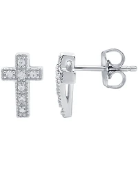 Diamond Cross Stud Earrings (1/10 ct. t.w.) in Sterling Silver