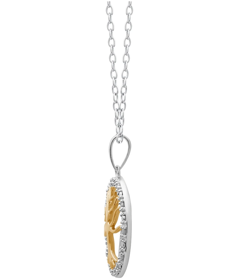 Diamond Family Tree Pendant Necklace (1/10 ct. t.w.) in Sterling Silver and 18k Gold over Sterling Silver