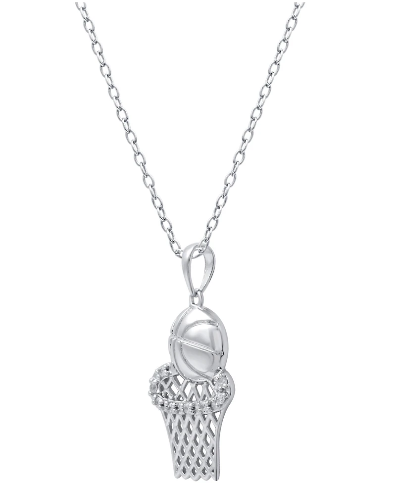 Diamond Basketball and Hoop Pendant Necklace in Sterling Silver (1/10 ct. t.w.)