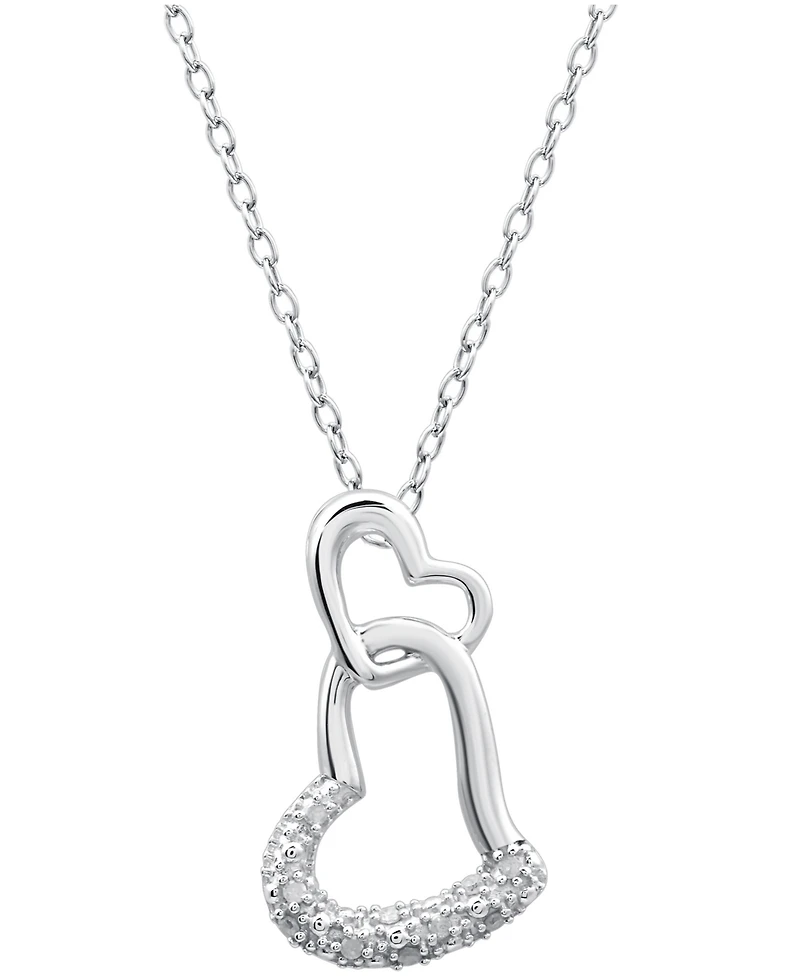 Sterling Silver Diamond Double Heart Pendant Necklace (1/10 ct. t.w.)