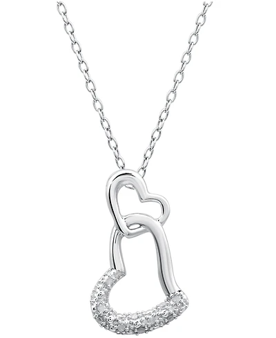 Sterling Silver Diamond Double Heart Pendant Necklace (1/10 ct. t.w.)