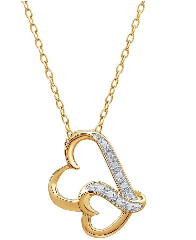 Double Wavy Heart Diamond Pendant Necklace in 18k Gold over Sterling Silver (1/10 ct. t.w.)