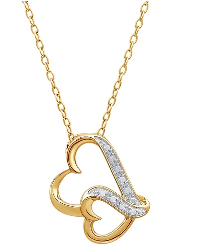 Double Wavy Heart Diamond Pendant Necklace in 18k Gold over Sterling Silver (1/10 ct. t.w.)