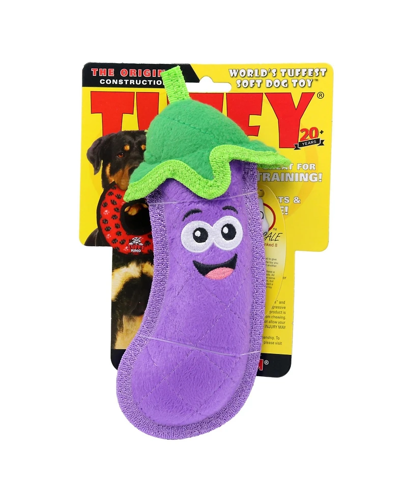 Tuffy Funny Food Eggplant, Durable Plush Squeaky Dog Toy