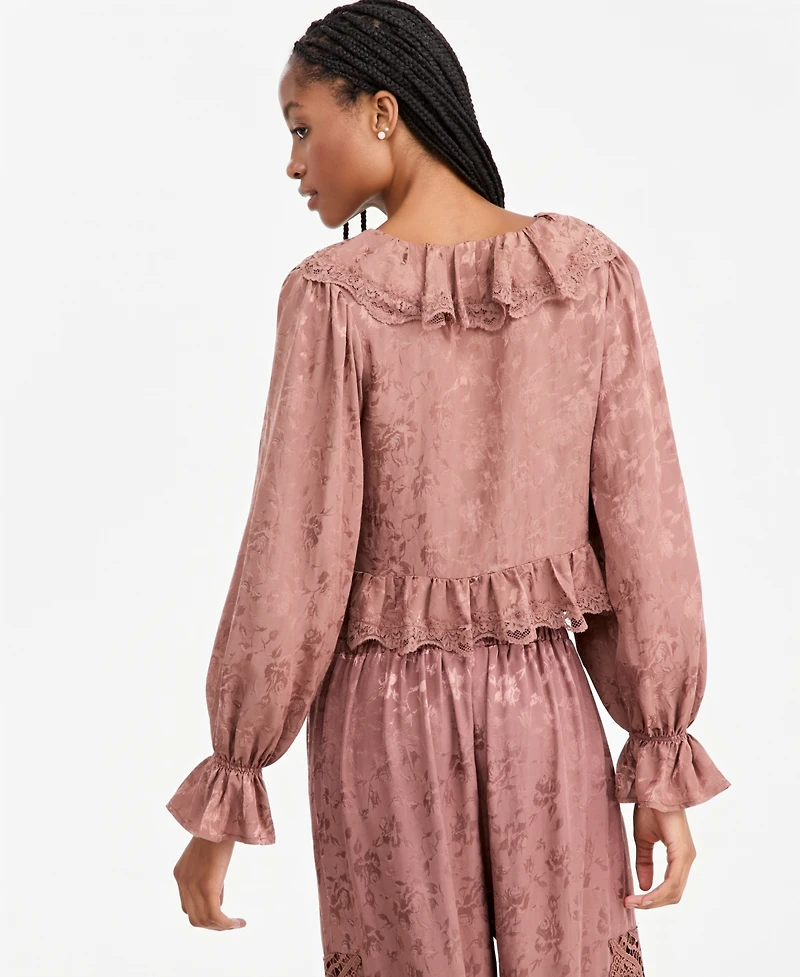And Now This Petite V-Neck Ruffle Satin Jacquard Blouse, Macy's Exclusive
