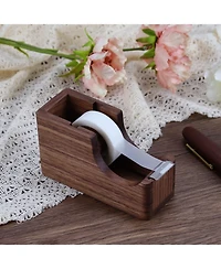 Danrong Walnut Wood 2 in 1 Desk Organizer Tape Dispenser With Pen Holder