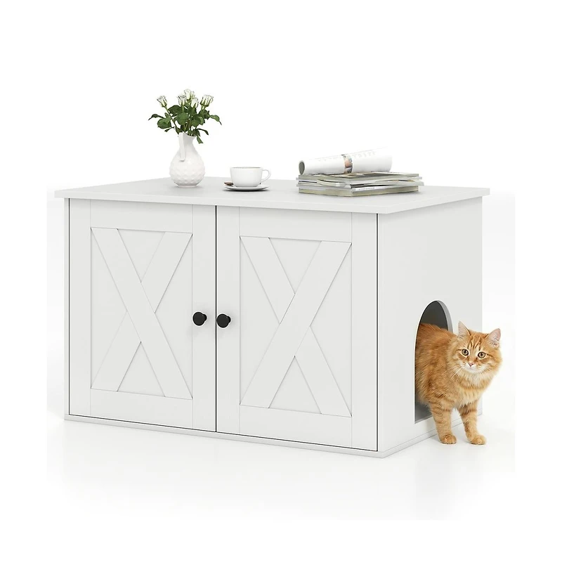 Ruie Hidden Cat Litter Box Cabinet End Table with Removable Divider Panel