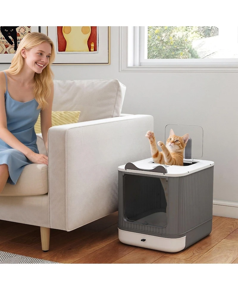 Ruie Enclosed Cat Litter Box with Front Entry Top Exit and Drawer