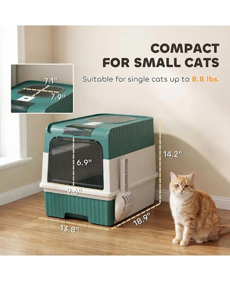 Ruie Hooded Cat Litter Box with Drawer Pan Front Entry and Top Exit