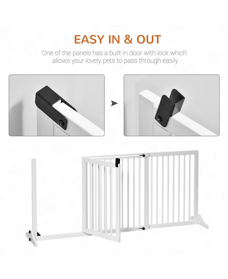 Ruie Adjustable Freestanding Wooden Pet Gate with Lockable 3-Panel Door