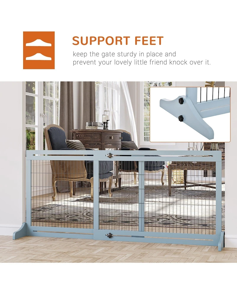 Ruie Extra Wide Adjustable Freestanding Wooden Pet Gate Indoor Dog Barrier