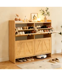 Clihome Shoe Cabinet with 4 Flip Drawers