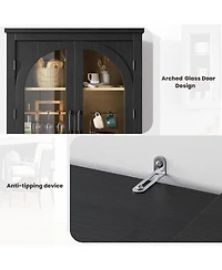 70" Tall Arch Glass Pantry Cabinet, 4-Door Display Storage with Adjustable Shelvesfor Kitchen, Dining Room, Living Bathroom