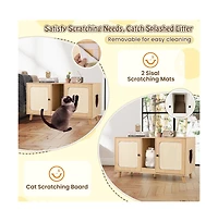 Ruie Cat Litter Box Enclosure with Double Rooms and 2 Sisal Scratching Mats