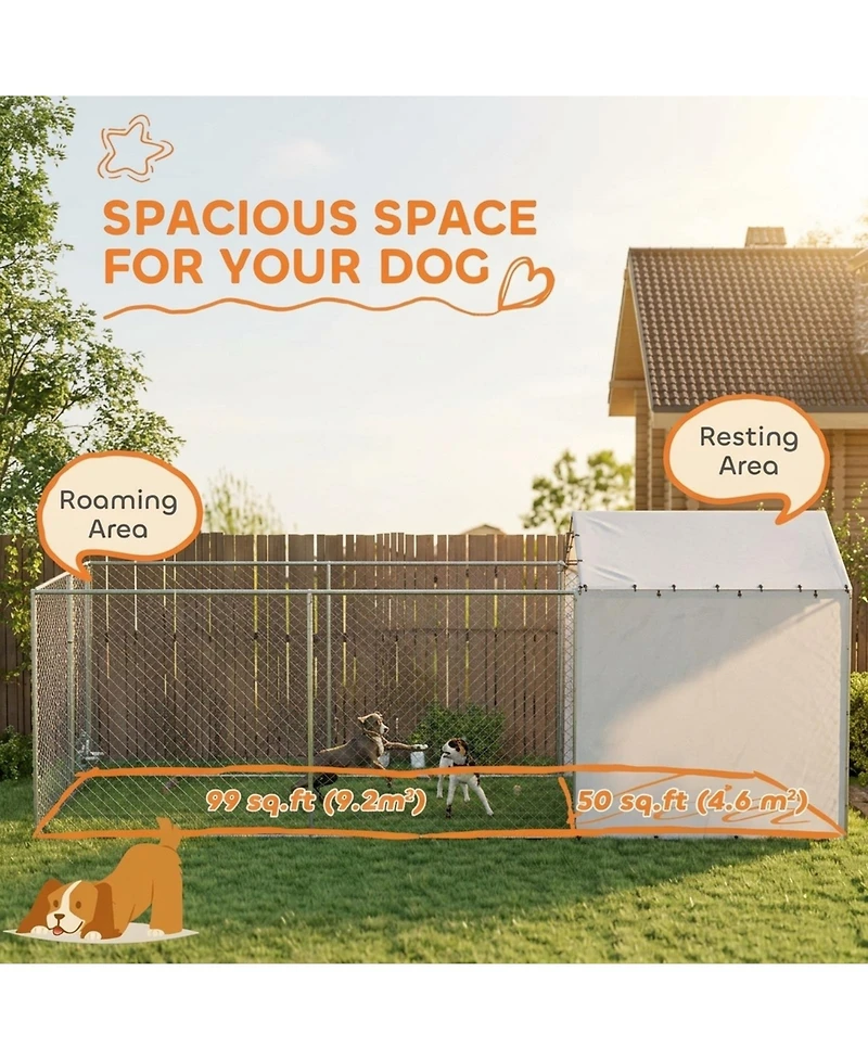 Ruie Galvanized Chain Link Outdoor Dog Kennel with Waterproof Cover