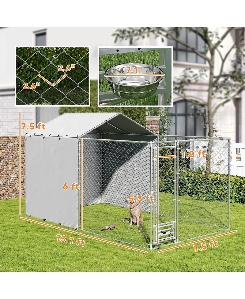 Ruie Galvanized Chain Link Outdoor Dog Kennel with Waterproof Cover