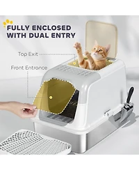 Ruie Extra Large Enclosed Stainless Steel Cat Litter Box with Scoop