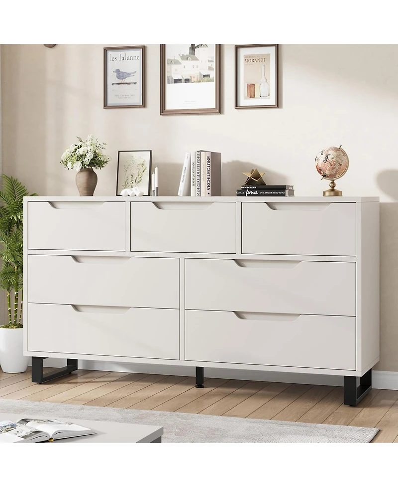55" Wide 7-Drawer Dresser, Freestanding Storage Chest for Bedroom, Living Room & Entryway, White