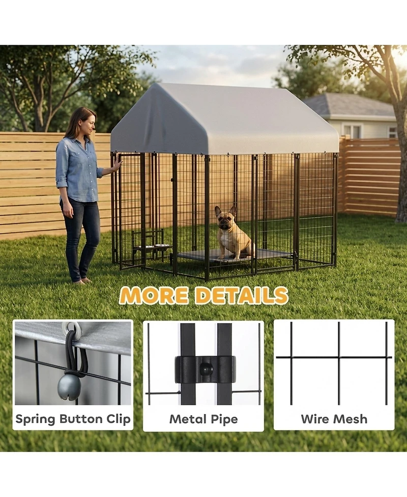 Ruie Outdoor Dog Kennel Welded Wire Dog Playpen with Roof Cover