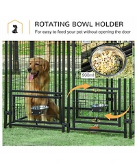 Ruie Outdoor Dog Kennel Playpen with Rotating Bowls and Cover