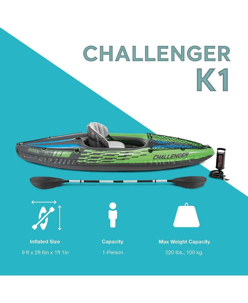 Intex Challenger K1 1-Person Inflatable Sporty Kayak w/ Oars And Pump (2 Pack)