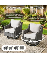Pocassy Patio Furniture Set with Thick Cushion, Outdoor High Back Swivel Rocker Chairs, 5 Piece Wicker Conversation